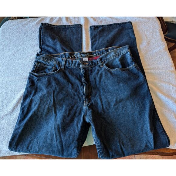 Eddie Bauer Straight Leg Relaxed Red Plaid Flannel Lined Jean Sz 38x34 - Picture 4 of 9